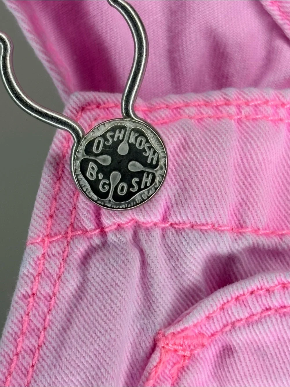 OshKosh B'gosh Pastel Pink Heart Short Summer Denim Overalls 12M